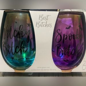 Halloween best friends wine glass set